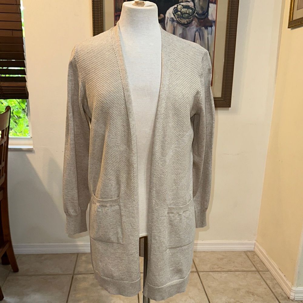 Chloe + Jasmine Women's Oatmeal/Beige Open Front Textured Cardigan Sweater SZ M